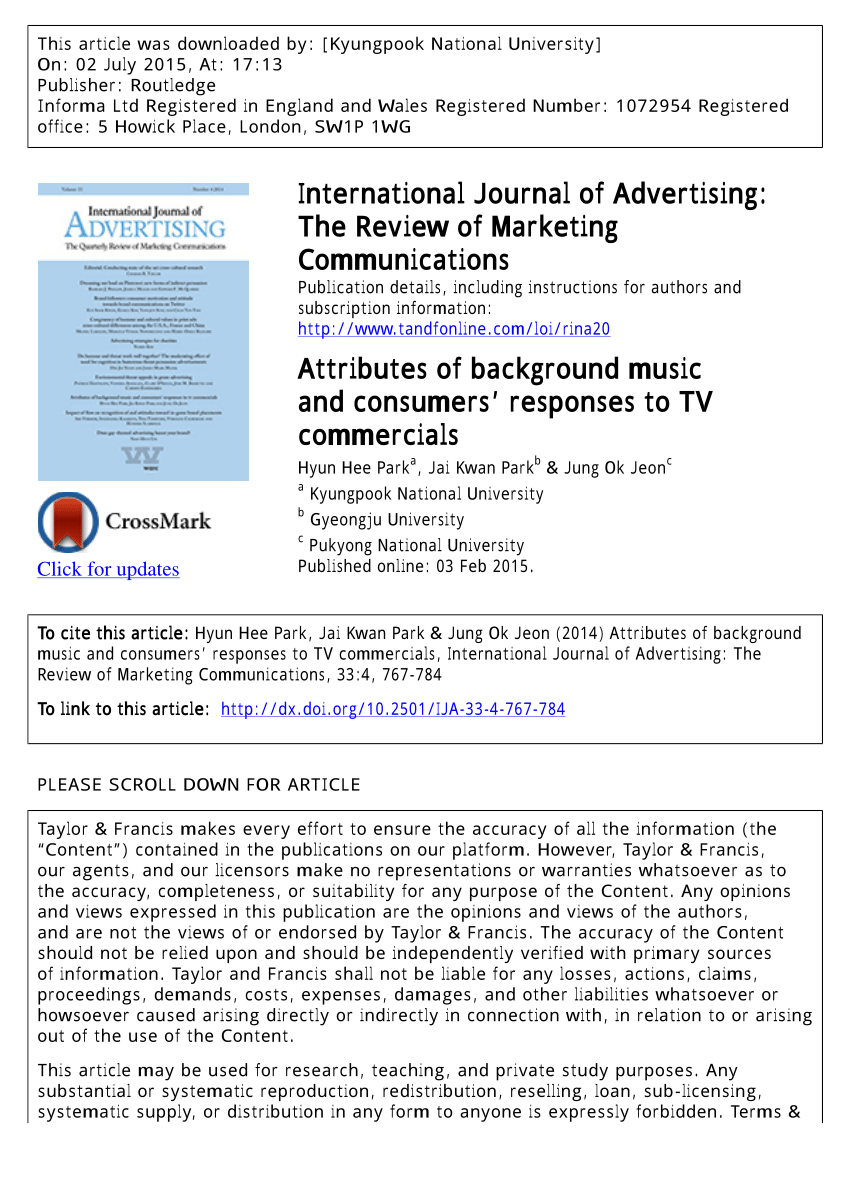 Pdf Attributes Of Background Music And Consumers Responses To Tv Commercials The Moderating Effect Of Consumer Involvement