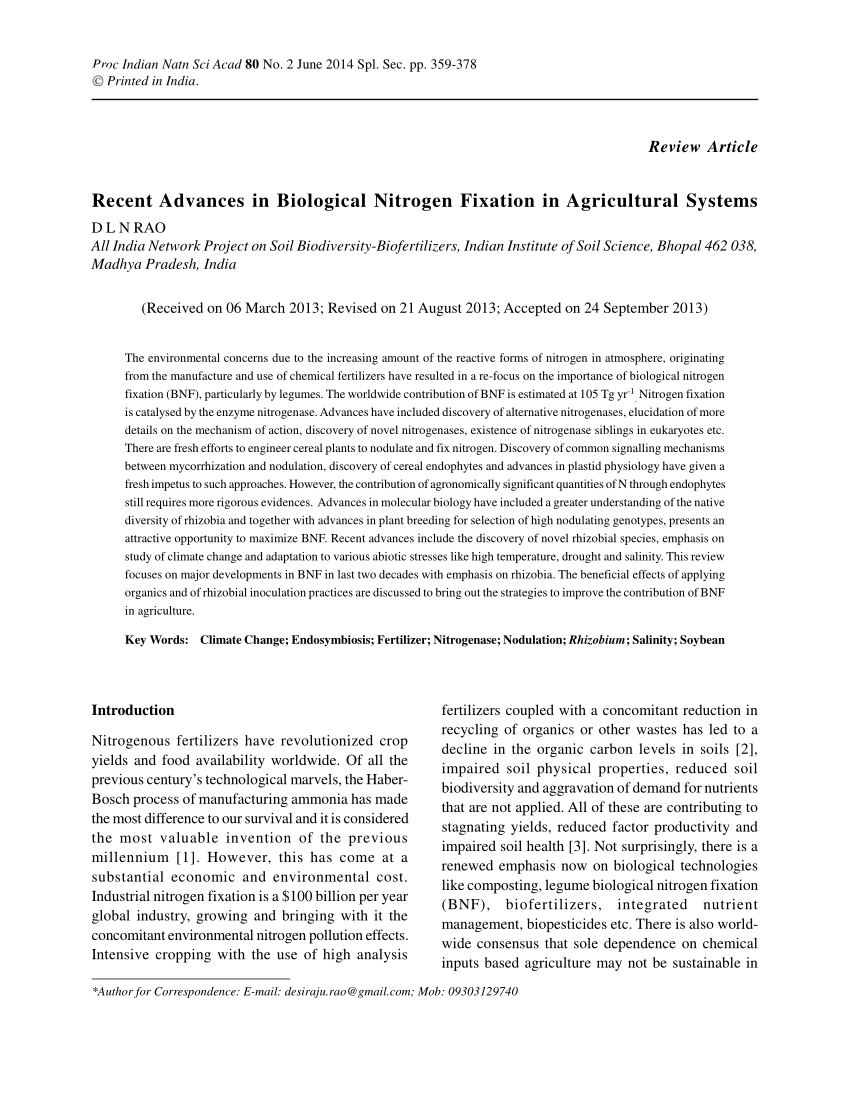 PDF) Recent Advances in Biological Nitrogen Fixation in