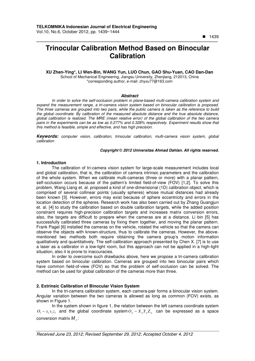 (PDF) Trinocular Calibration Method Based on Binocular Calibration