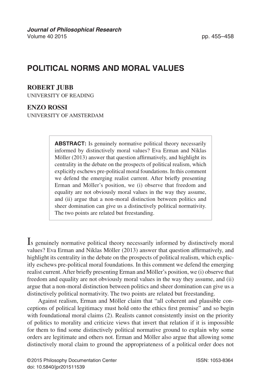 Pdf Political Norms And Moral Values