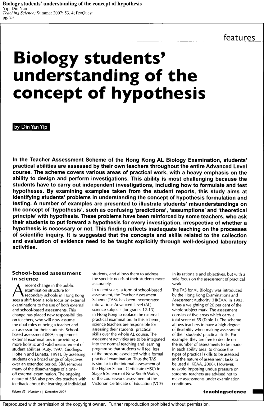 hypothesis ib biology