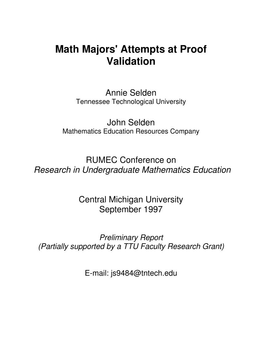 (PDF) Math Majors' Attempts at Proof Validation, Preliminary Report