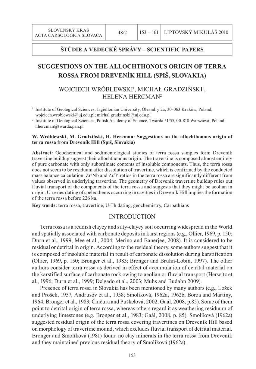 Pdf Suggestions On The Allochthonous Origin Of Terra Rossa From Drevenik Hill Spis Slovakia