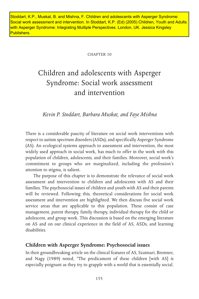 pdf) children and adolescents with asperger syndrome: social work