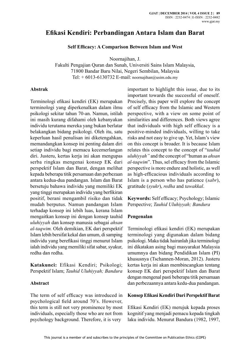 Pdf Self Efficacy A Comparison Between Islam And West