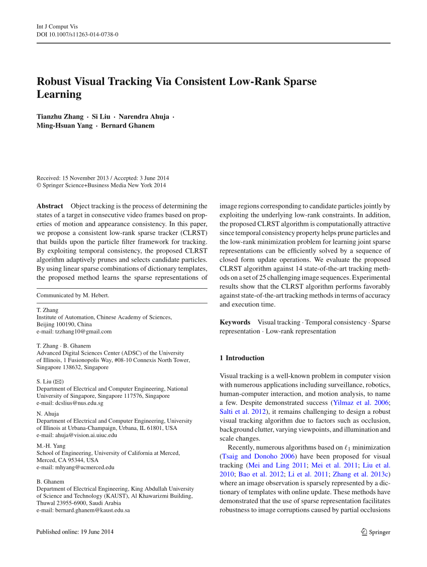 Pdf Robust Visual Tracking Via Consistent Low Rank Sparse Learning