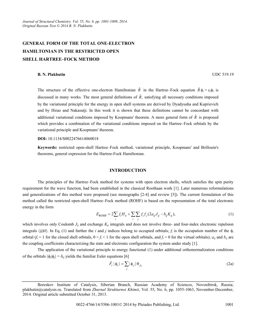 (PDF) General form of the total one-electron Hamiltonian in the ...