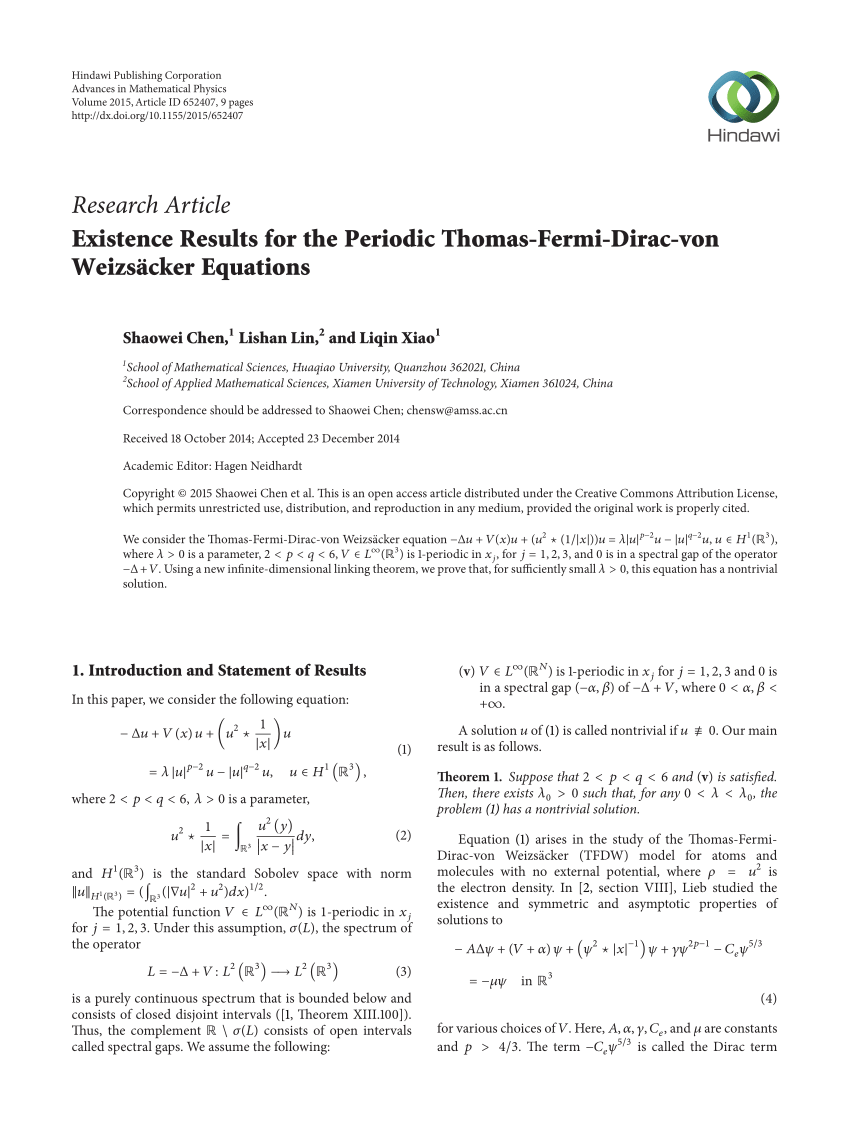 Pdf Existence Results For The Periodic Thomas Fermi Dirac Von Weizsacker Equations