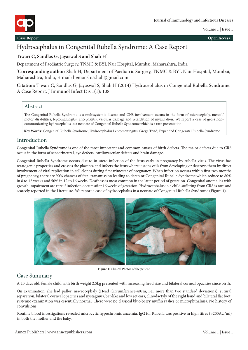 Pdf Hydrocephalus In Congenital Rubella Syndrome A Case Report