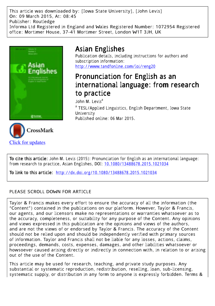 PDF) Review: Pronunciation for English as an international language: from  research to practice