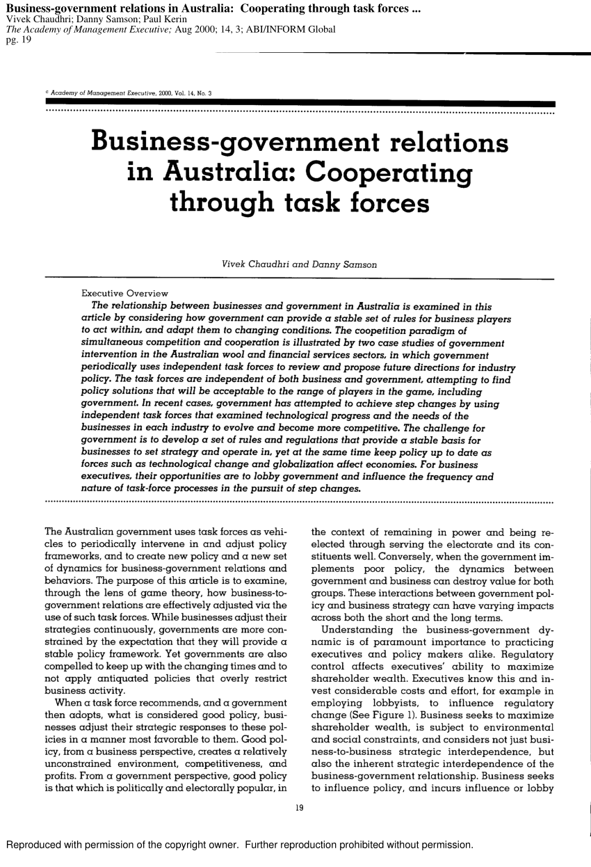 (PDF) Business-Government Relations in Australia: Co-operating Through ...