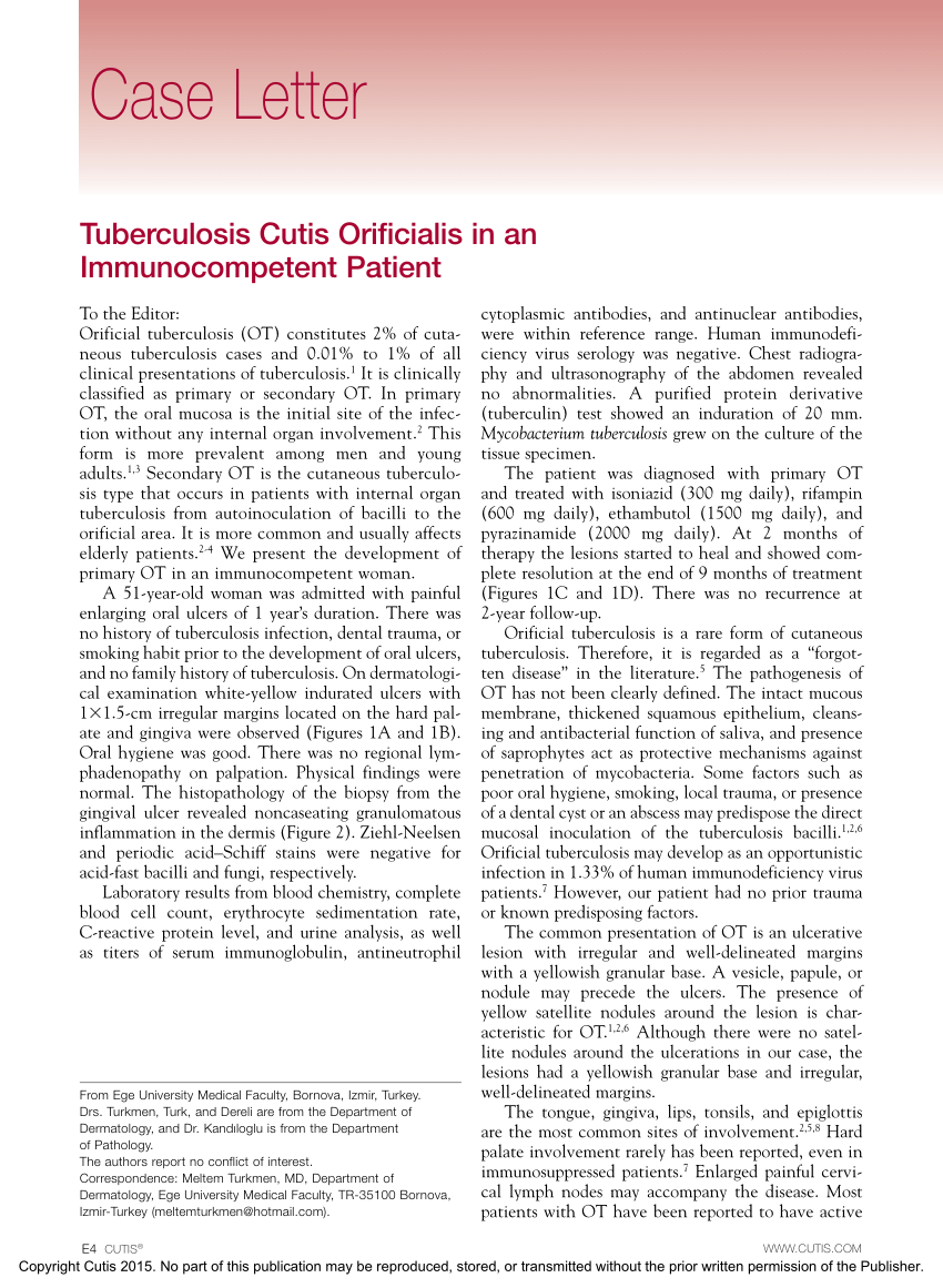 (PDF) Tuberculosis cutis orificialis in an immunocompetent ...