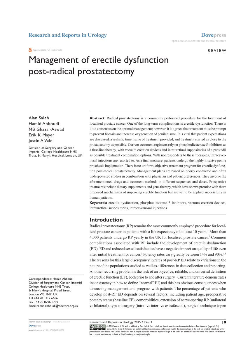 PDF Management of erectile dysfunction post radical prostatectomy