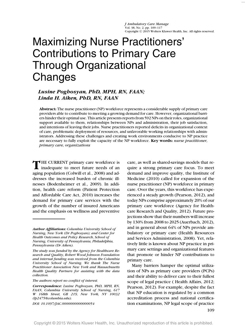 change needed in healthcare np scholarly articles