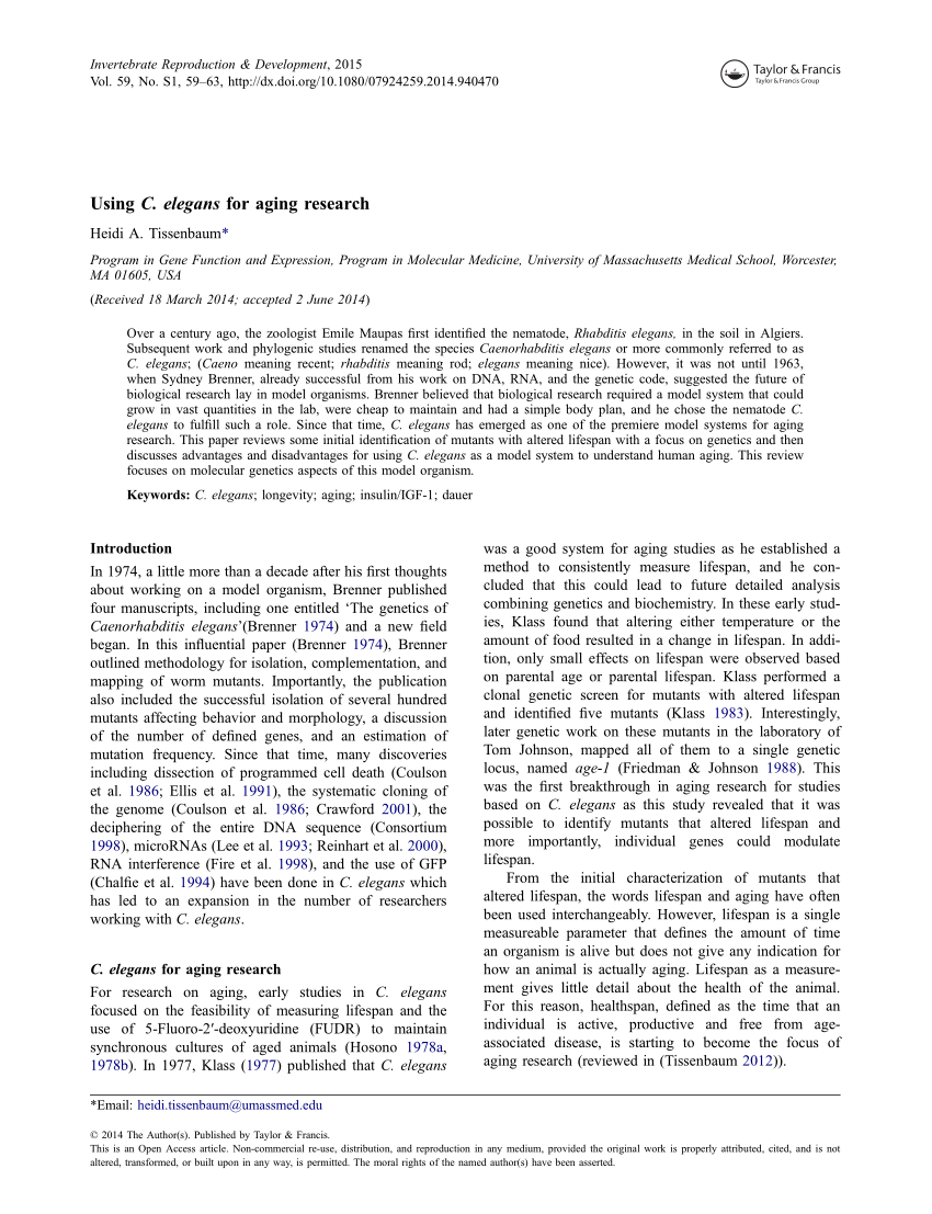 (PDF) Using C. elegans for aging research