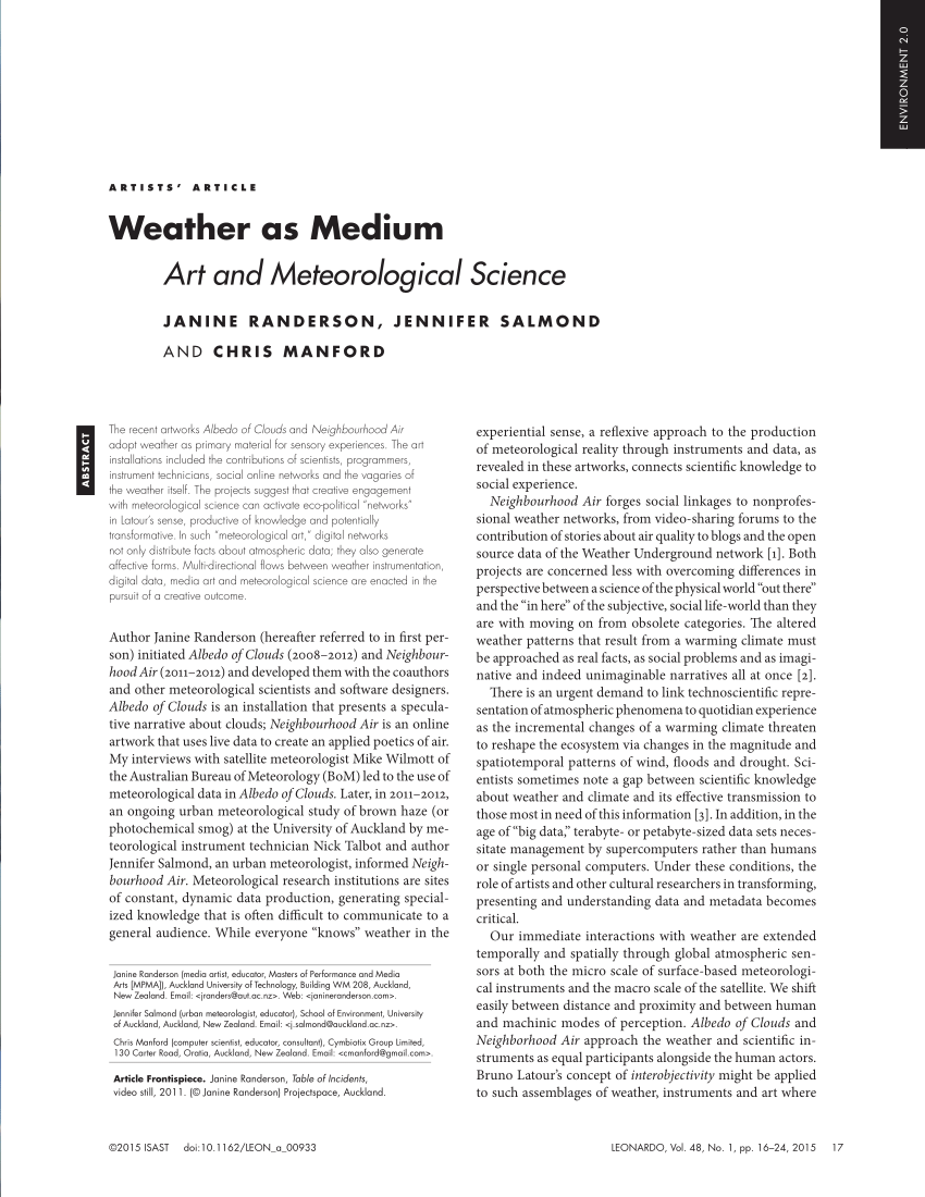 Pdf Weather As Medium Art And Meteorological Science