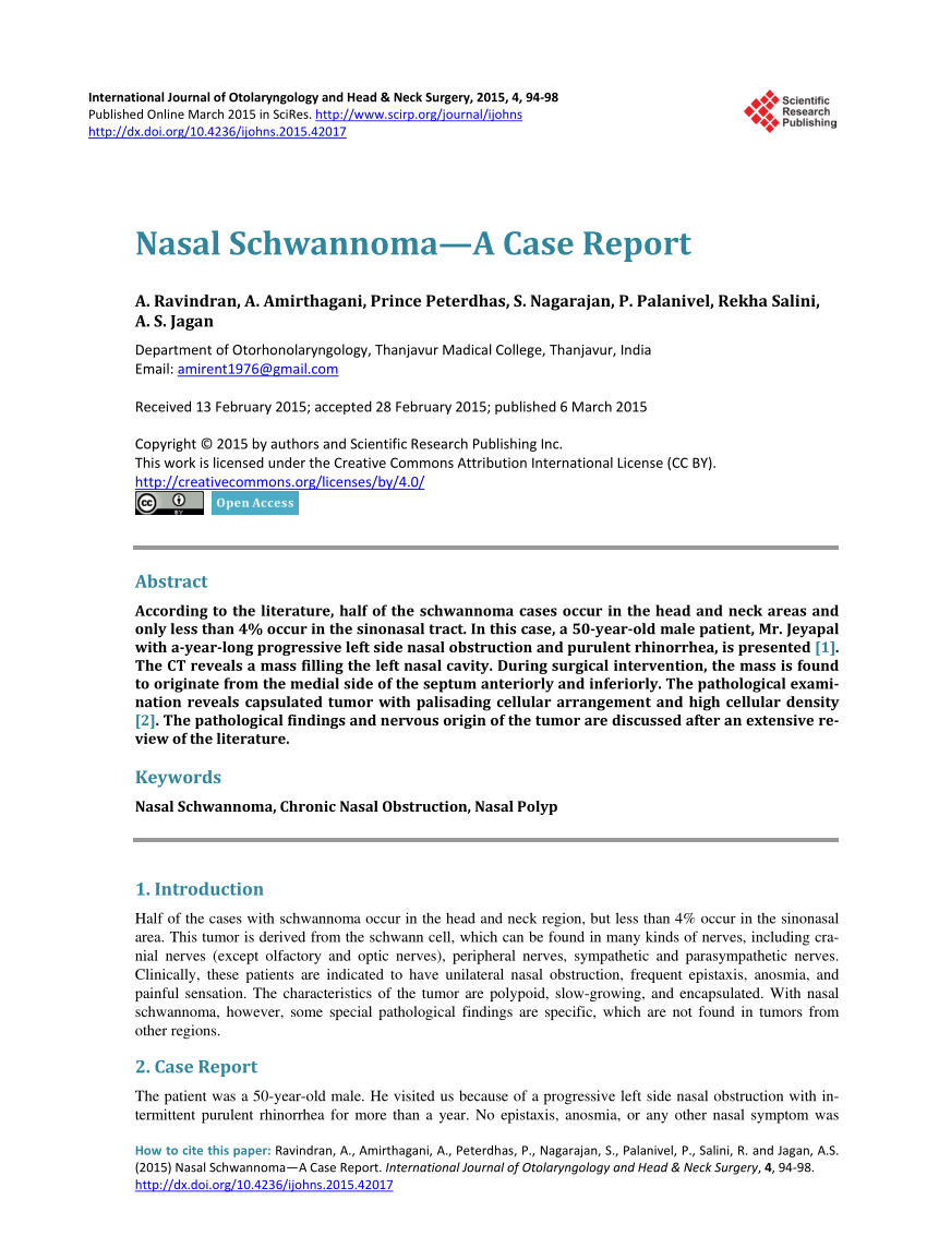 Schwannoma Of The Nasal Cavity Clinical Case Diagnosi 5906