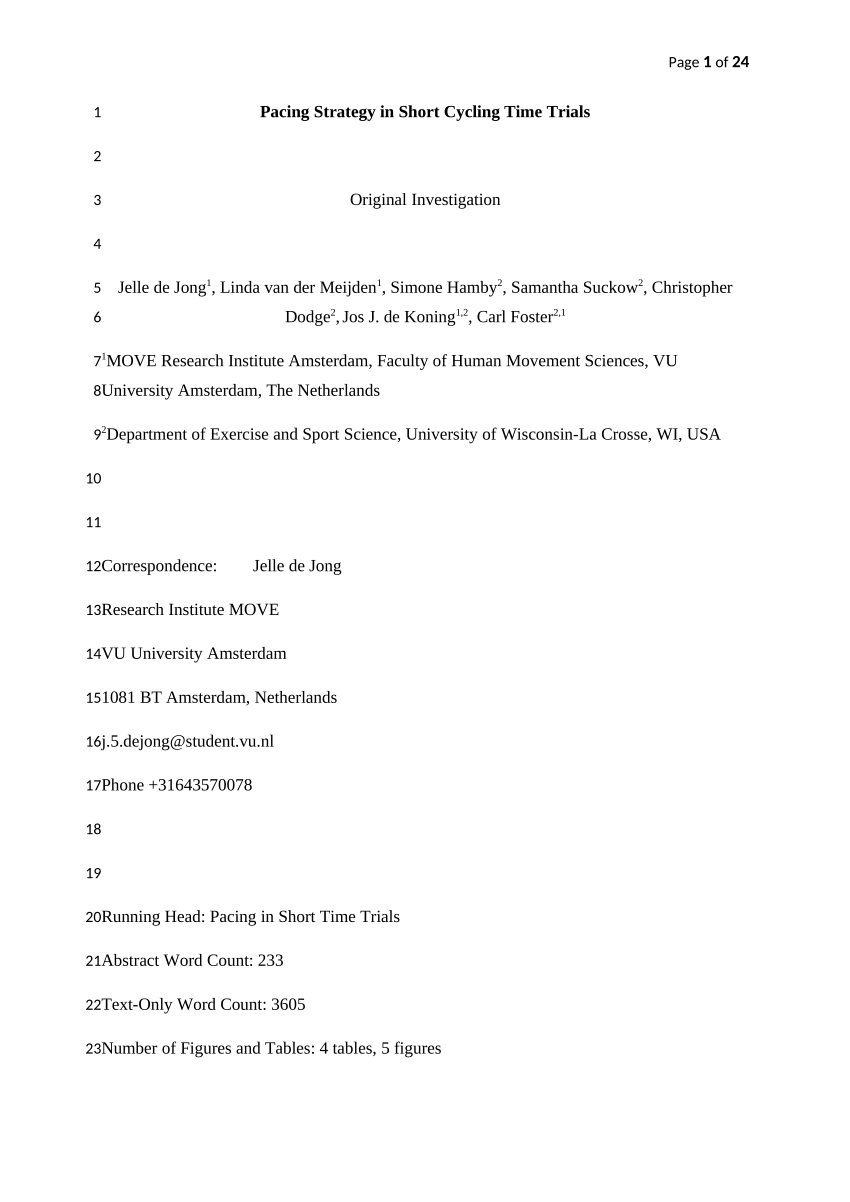 Pdf Pacing Strategy In Short Cycling Time Trials