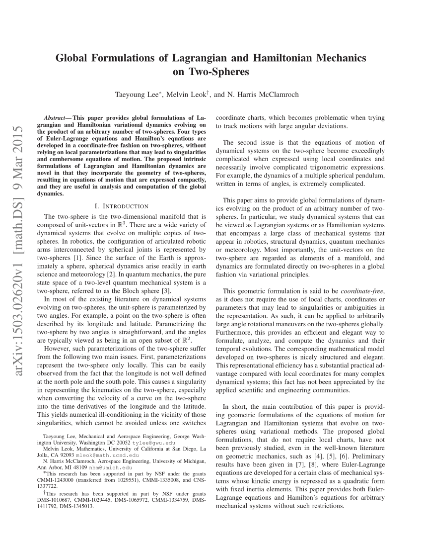 PDF) Global Formulations of Lagrangian and Hamiltonian Mechanics 