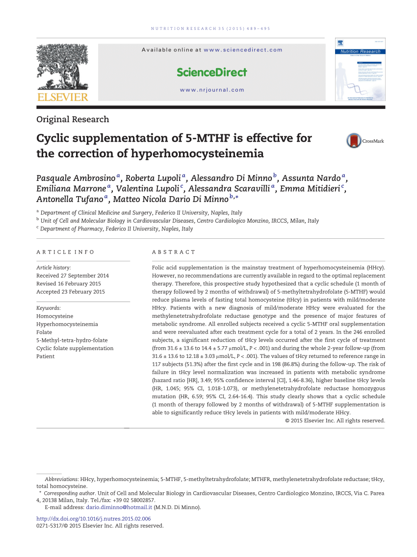 PDF Cyclic supplementation of 5 MTHF is effective for the  