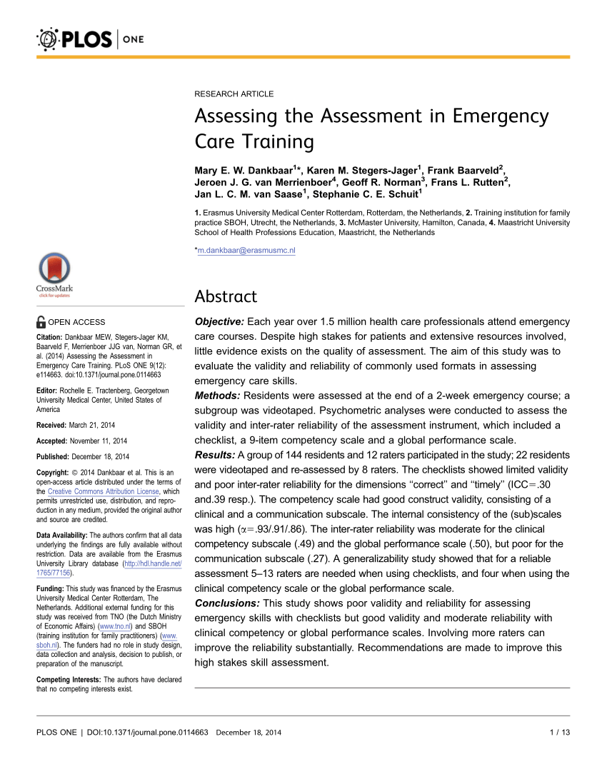 Pdf Assessing The Assessment In Emergency Care Training