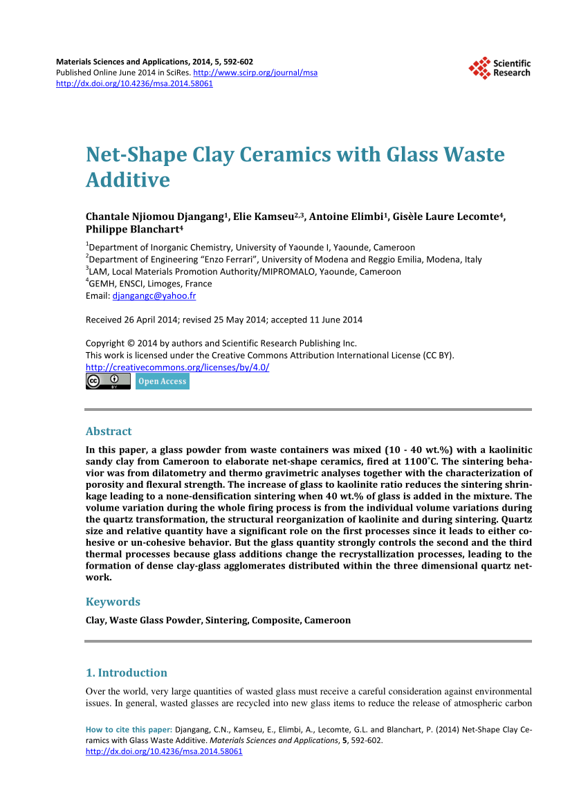 PDF) Net-Shape Clay Ceramics with Glass Waste Additive