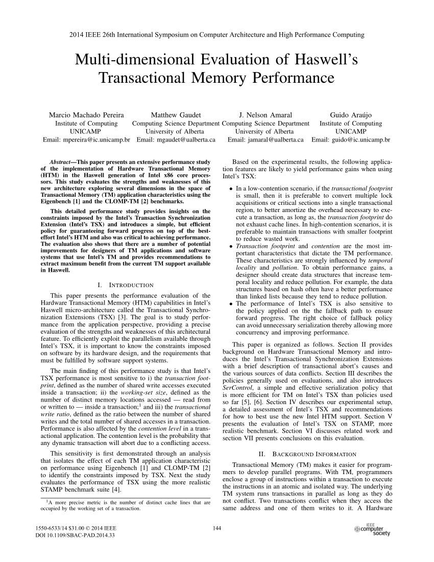 PDF) Multi-dimensional Evaluation of Haswell's Transactional ...