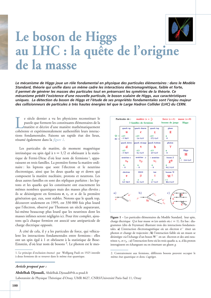 PDF) Le boson de Higgs: La quete de l'origine de la masse