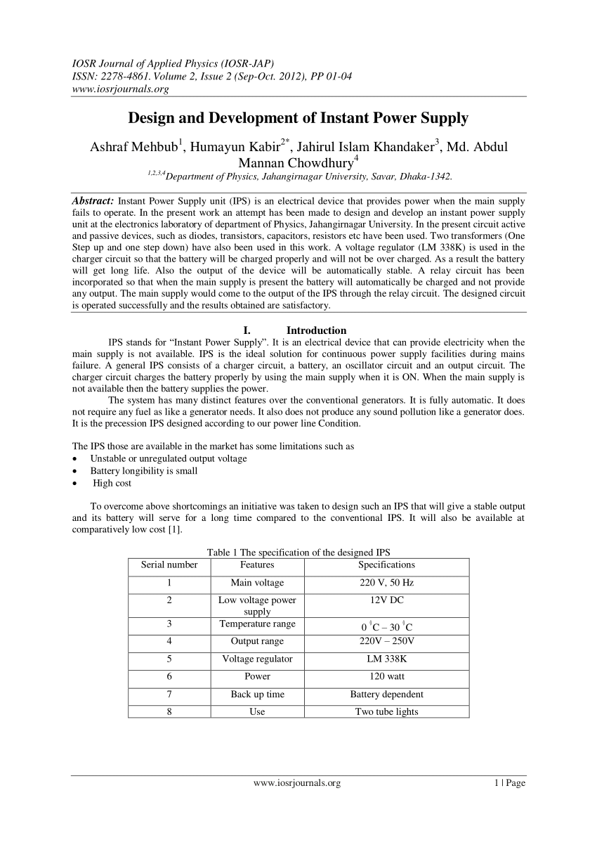 (PDF) Design and Development of Instant Power Supply