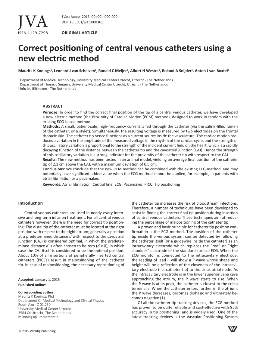 (pdf) Correct Positioning Of Central Venous Catheters Using A New 