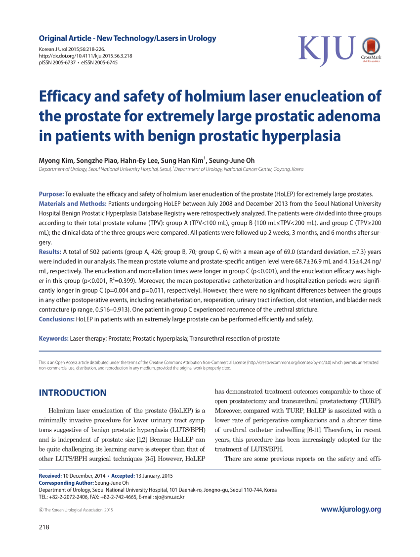 PDF Efficacy And Safety Of Holmium Laser Enucleation Of The Prostate For Extremely Large