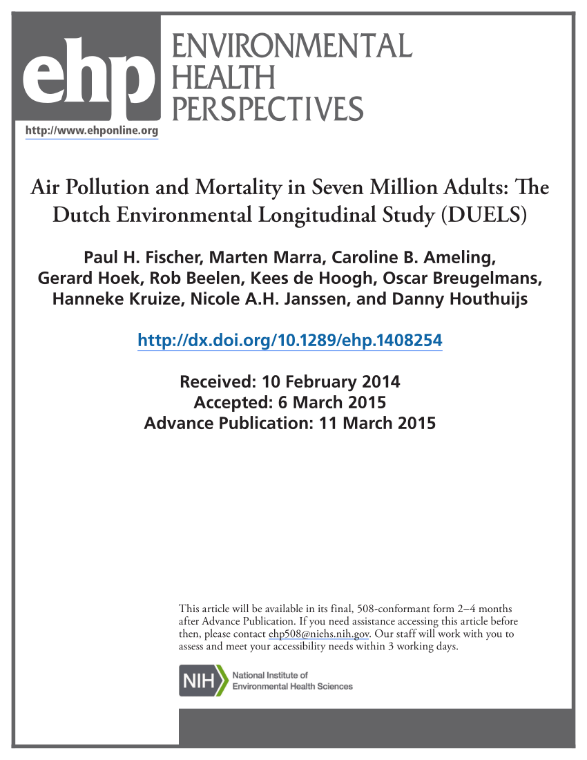 PDF) Air Pollution and Mortality in Seven Million Adults: The Dutch  Environmental Longitudinal Study (DUELS)