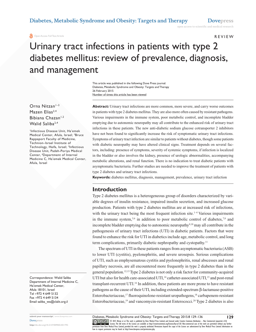 Pdf Urinary Tract Infections In Patients With Type 2 Diabetes Mellitus Review Of Prevalence 7459