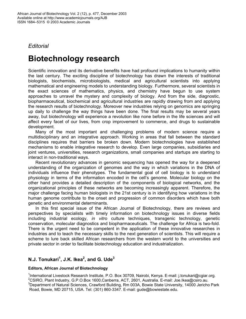 research article of biotechnology