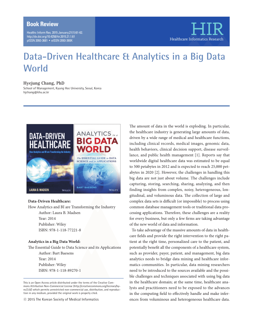 (PDF) Book Review: Data-Driven Healthcare & Analytics in a ...