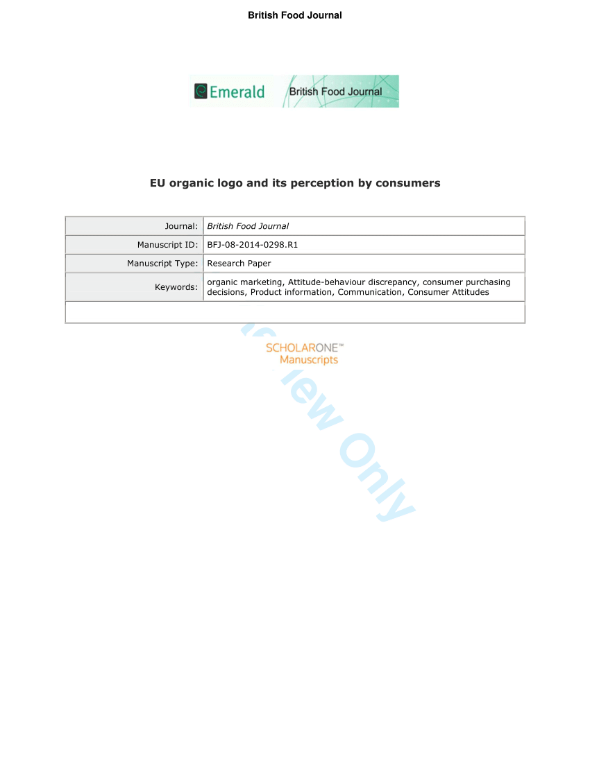 Pdf Eu Organic Logo And Its Perception By Consumers