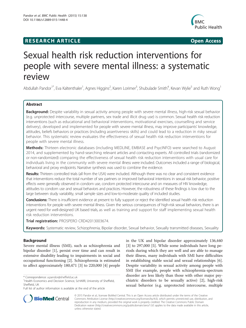 Pdf Sexual Health Risk Reduction Interventions For People With Severe 