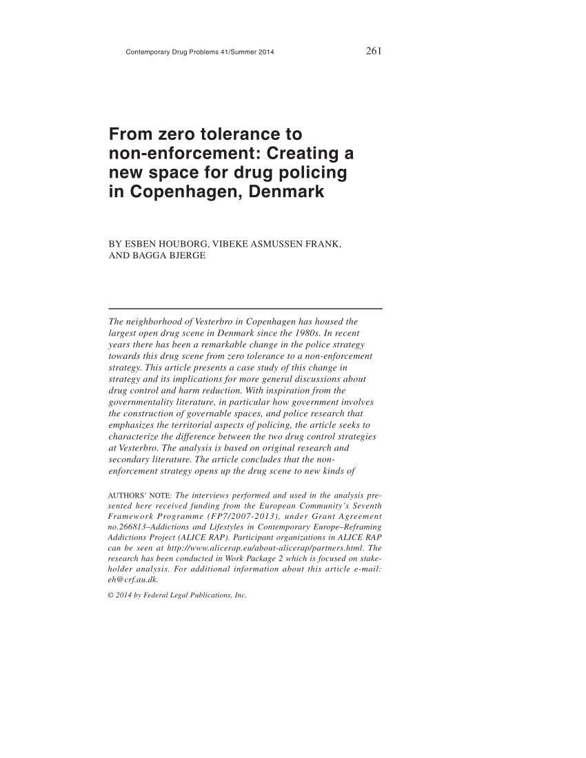 Pdf From Zero Tolerance To Non Enforcement Creating A New Space For Drug Policing In Copenhagen Denmark