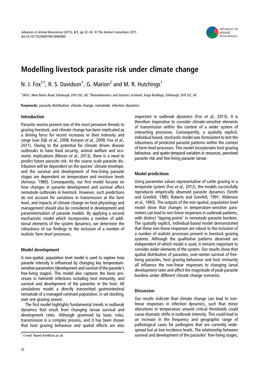 PDF) Modelling livestock parasite risk under climate change