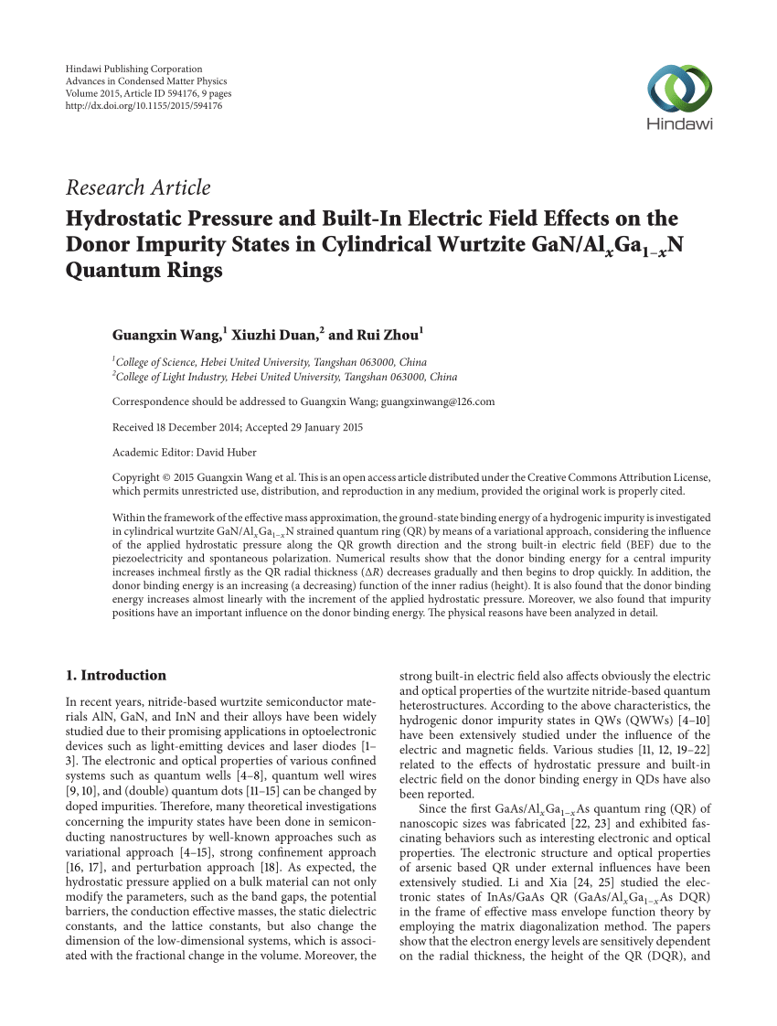 PDF) Hydrostatic Pressure and Built-In Electric Field Effects on 