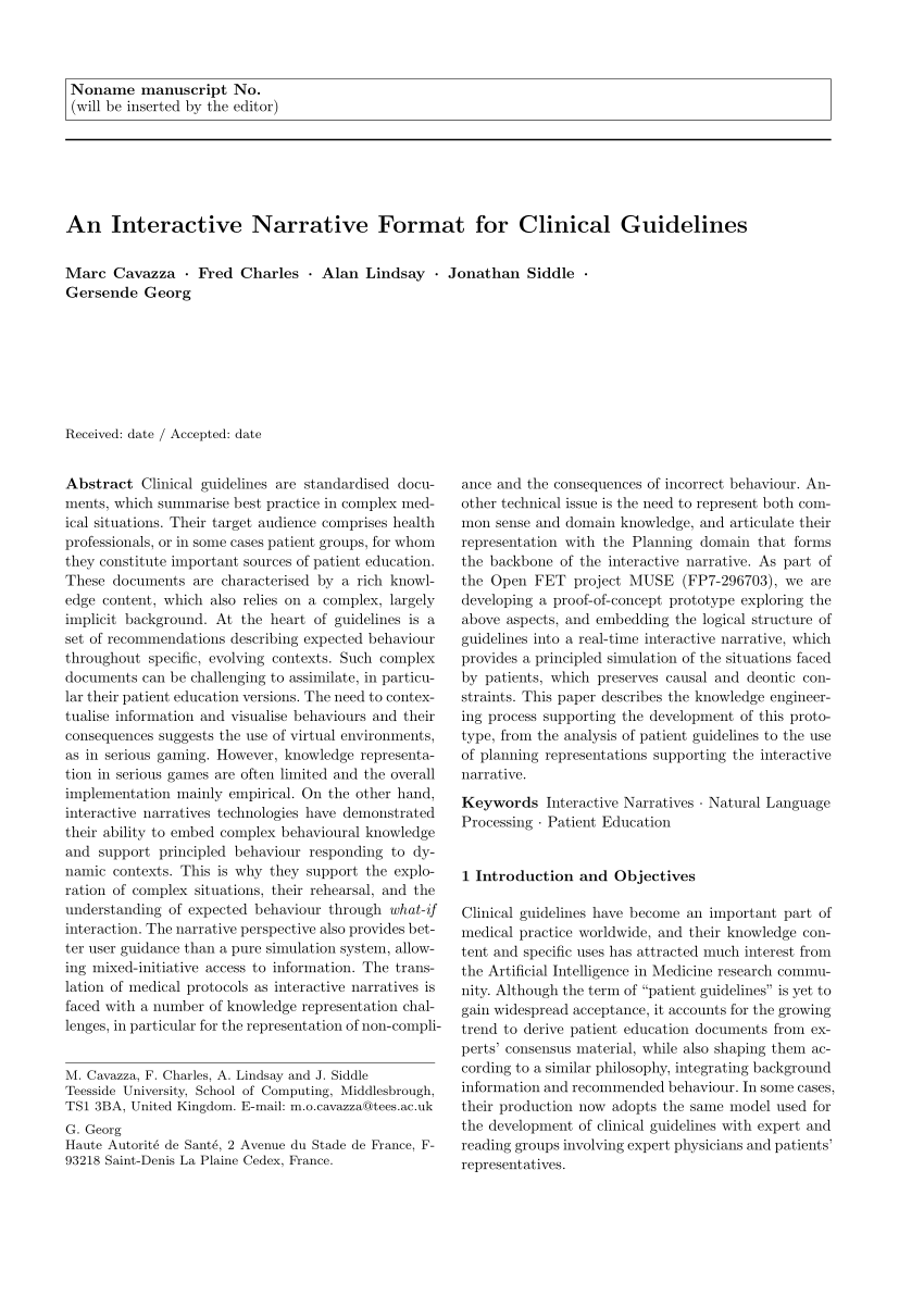 (PDF) An Interactive Narrative Format for Clinical Guidelines