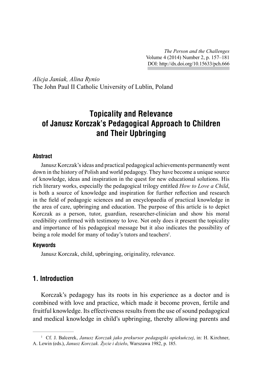 Pdf Topicality And Relevance Of Janusz Korczak S Pedagogical Approach To Children And Their Upbringing