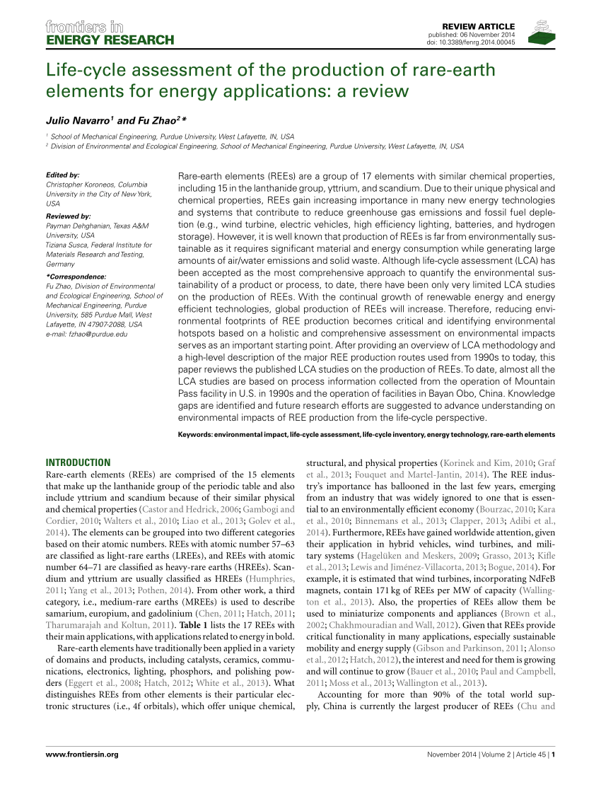 Pdf Life Cycle Assessment Of The Production Of Rare Earth