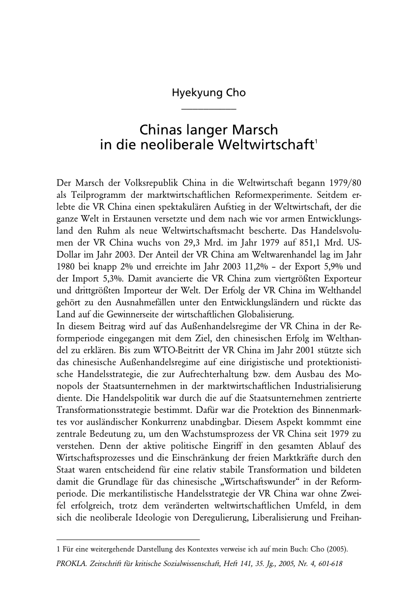 (PDF) Chinas langer Marsch in die neoliberale Weltwirtschaft