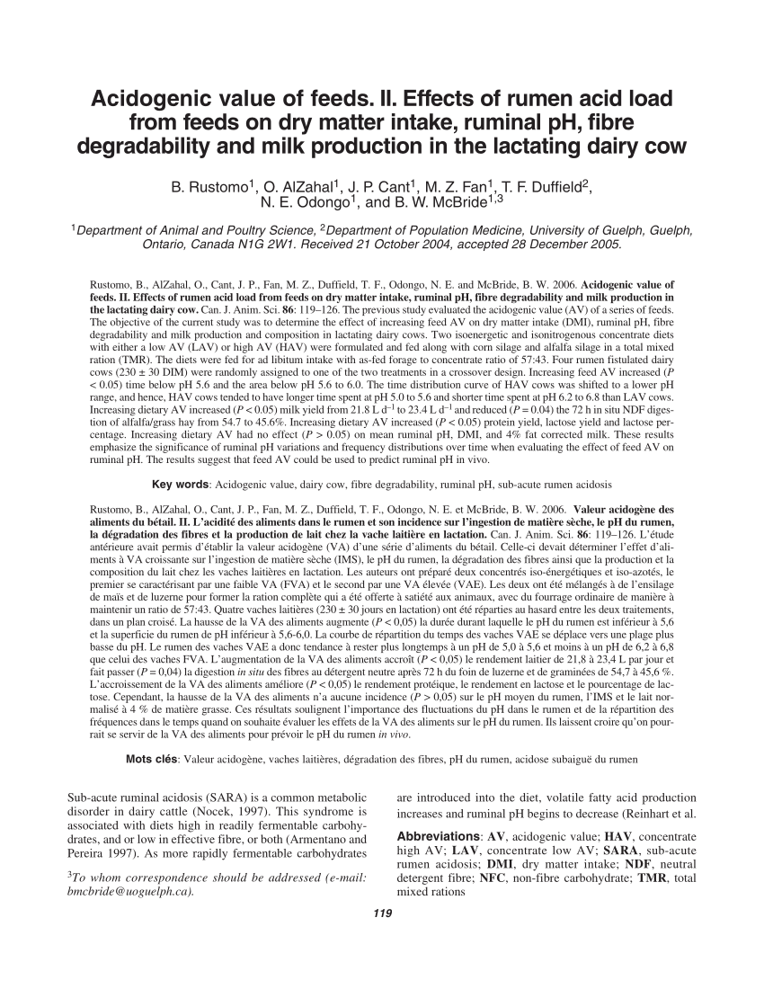 Pdf Acidogenic Value Of Dairy Feeds Ii Effects Of Rumen Acid Load From Dairy Feeds On Ruminal Ph Fiber Digestibility Dry Matter Intake And Milk Production In The Lactating Dairy Cow