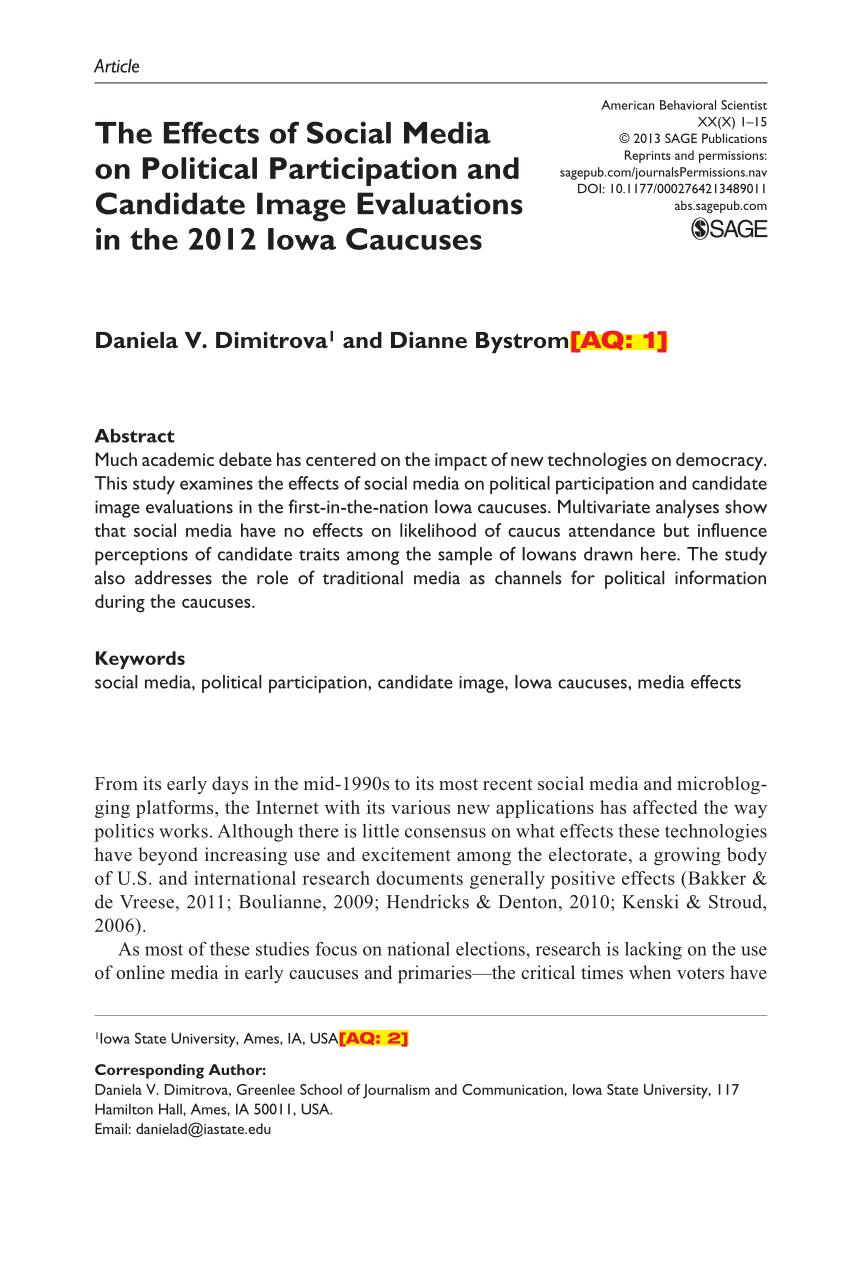 Pdf The Effects Of Social Media On Political Participation And Candidate Image Evaluations In The 2012 Iowa Caucuses