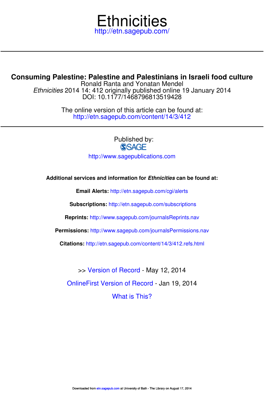 Pdf Consuming Palestine Palestine And Palestinians In Israeli Food Culture