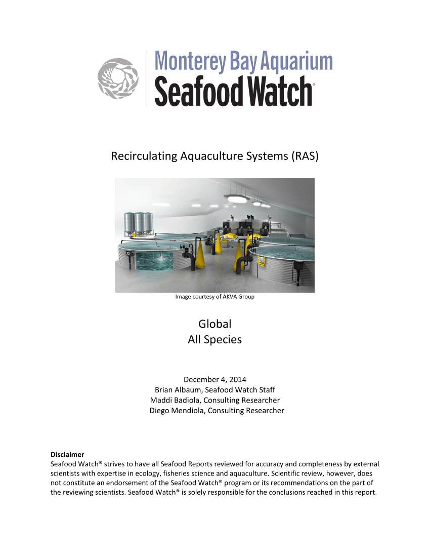 PDF) Seafood Watch program (SFW) recommendation: Recirculating ...