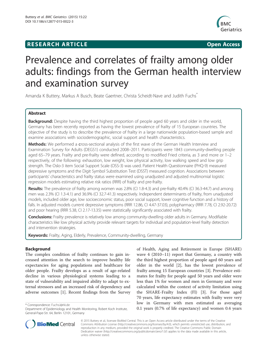 Pdf Prevalence And Correlates Of Frailty Among Older Adults Findings From The German Health Interview And Examination Survey