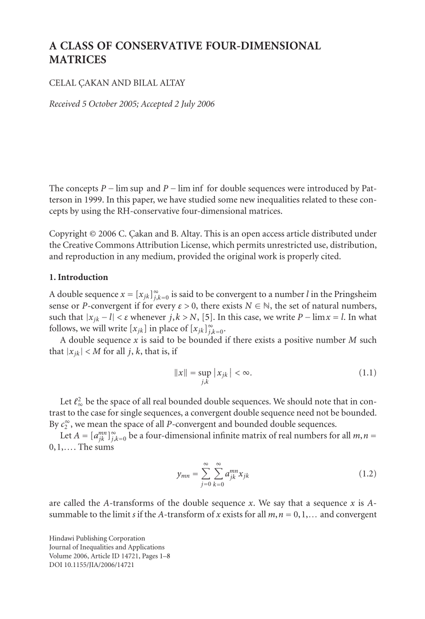 Pdf A Class Of Conservative Four Dimensional Matrices